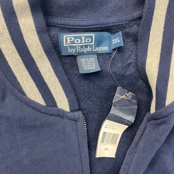NWT Vtg Polo Ralph Lauren Full-zip Track Jacket Men's 2XL Cotton Blend Navy/Gray - Picture 3 of 7